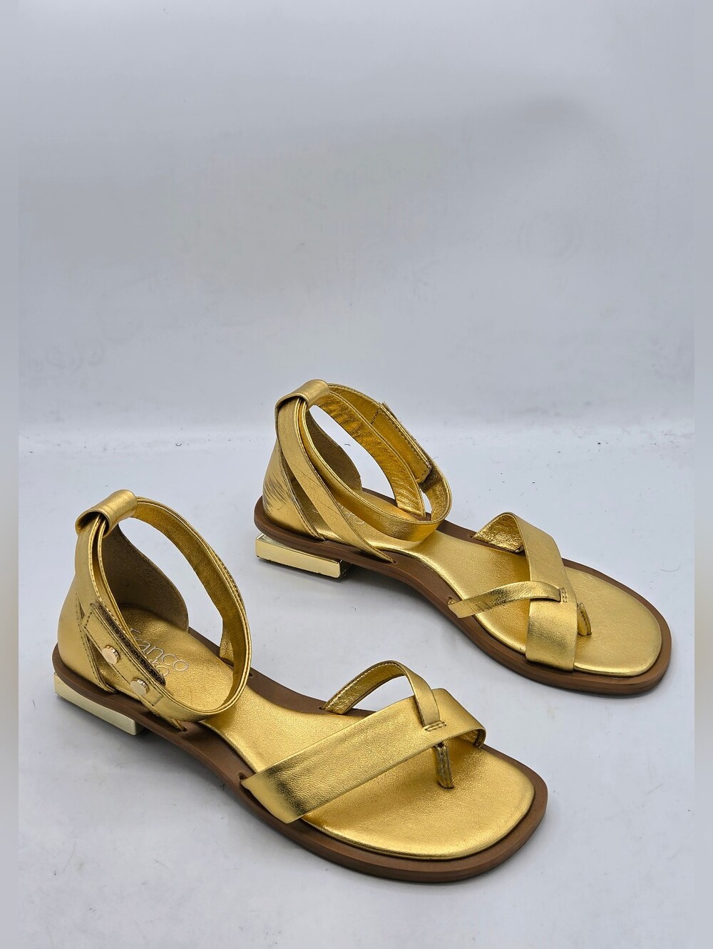 Franco Sarto Gold Metallic Parker Square Toe Flat Sandals Size 8.5M - Picture 6 of 16